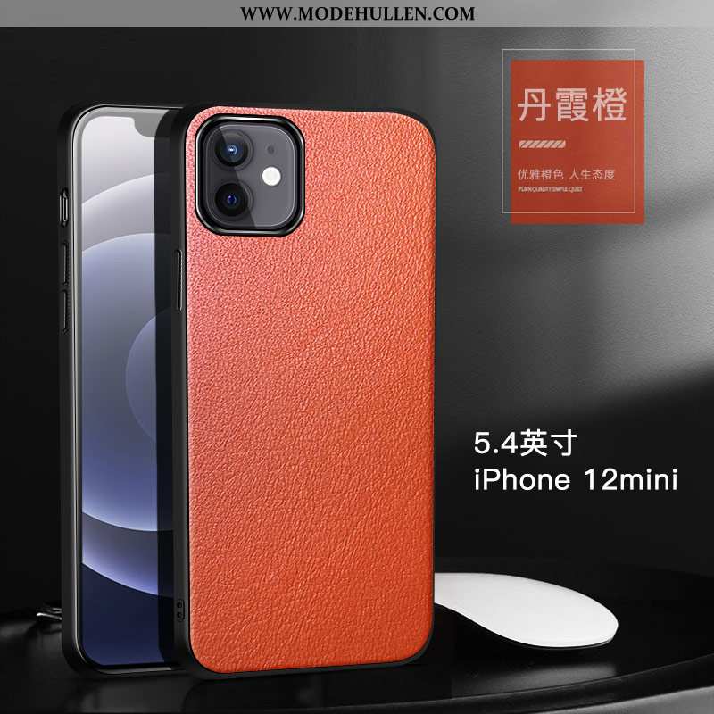 Hülle iPhone 12 Mini Schutz Lederhülle Leder Orange Kuh Neu Alles Inklusive