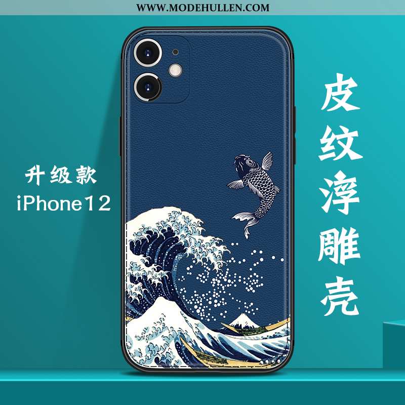 Hülle iPhone 12 Persönlichkeit Kreativ Anti-sturz Handy Chinesische Art Trend Wind Dunkelblau