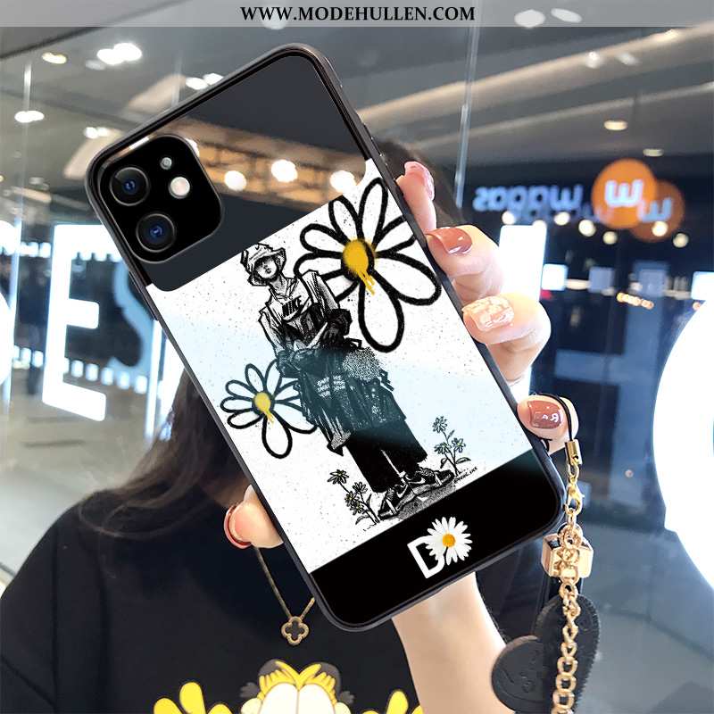 Hülle iPhone 12 Trend Glas Case Blumen Hängende Verzierungen Weiß Mode Weiße