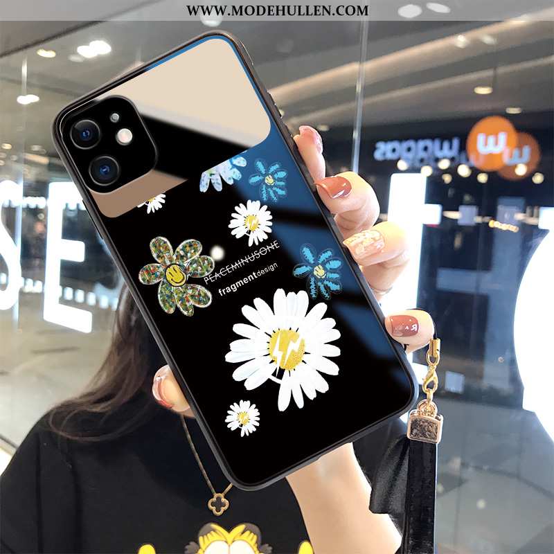 Hülle iPhone 12 Trend Glas Case Blumen Hängende Verzierungen Weiß Mode Weiße