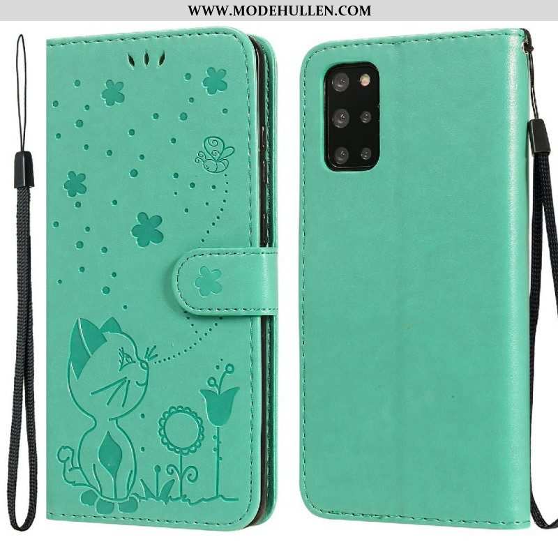 Flip Case Für Samsung Galaxy S20 Plus / S20 Plus 5G Mit Kordel Katze Und Biene Mit Schlüsselband