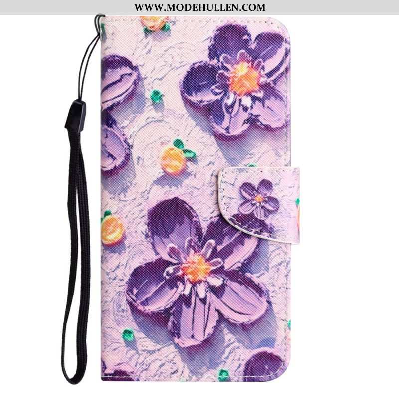 Flip Case Für iPhone 15 Mit Kordel Blumenvariation Mit Riemen