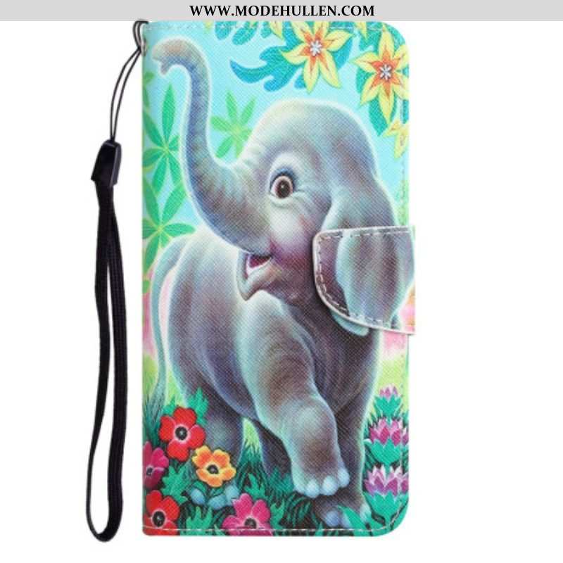 Flip Case Für iPhone 15 Mit Kordel Lanyard Elephant Walk