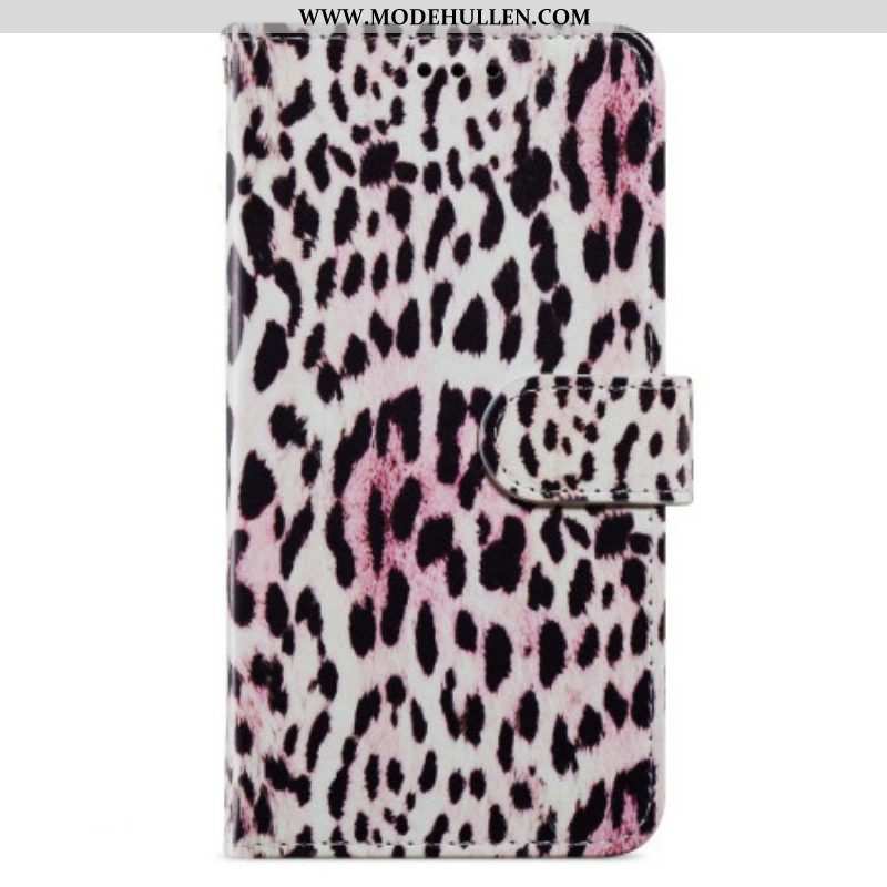 Flip Case Für iPhone 15 Mit Kordel Leopardenfell-design Mit Riemen
