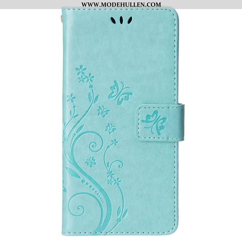 Flip Case Für iPhone 15 Plus Blumen Und Schmetterlinge