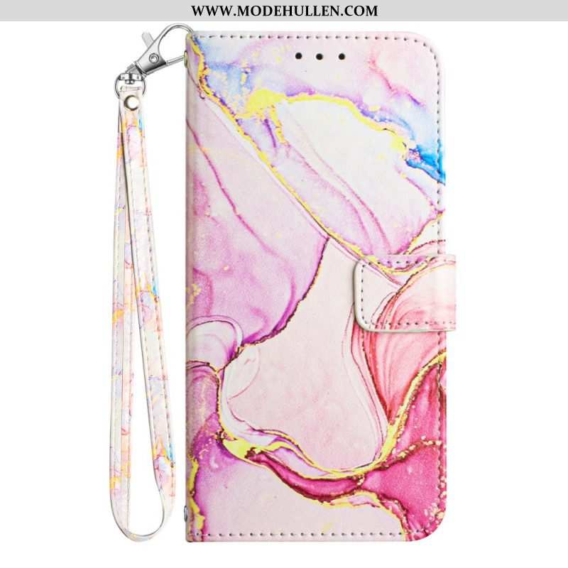 Flip Case Für iPhone 15 Plus Marmor Mit Lanyard