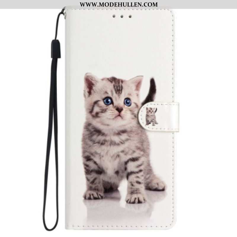 Flip Case Für iPhone 15 Plus Mit Kordel Kleine Katze Mit Riemen
