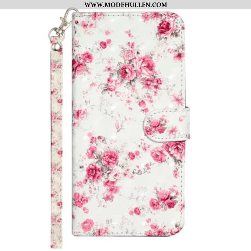 Flip Case Für iPhone 15 Pro Mit Kordel 3d-blumen Mit Riemen