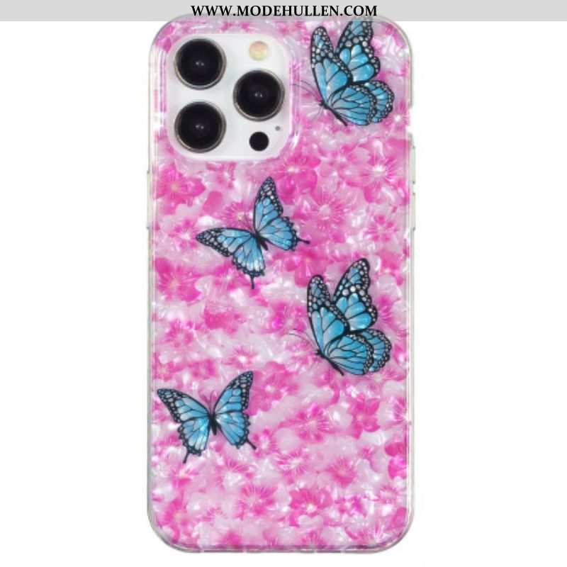 Handyhülle Für iPhone 15 Pro Blumen Und Schmetterlinge