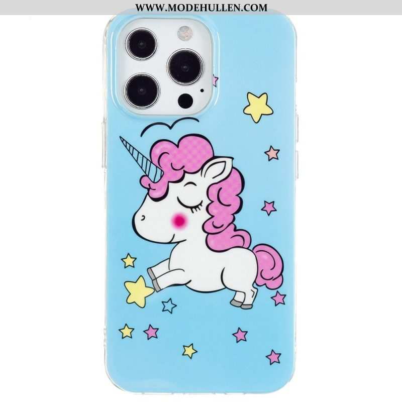 Handyhülle Für iPhone 15 Pro Fluoreszierendes Einhorn