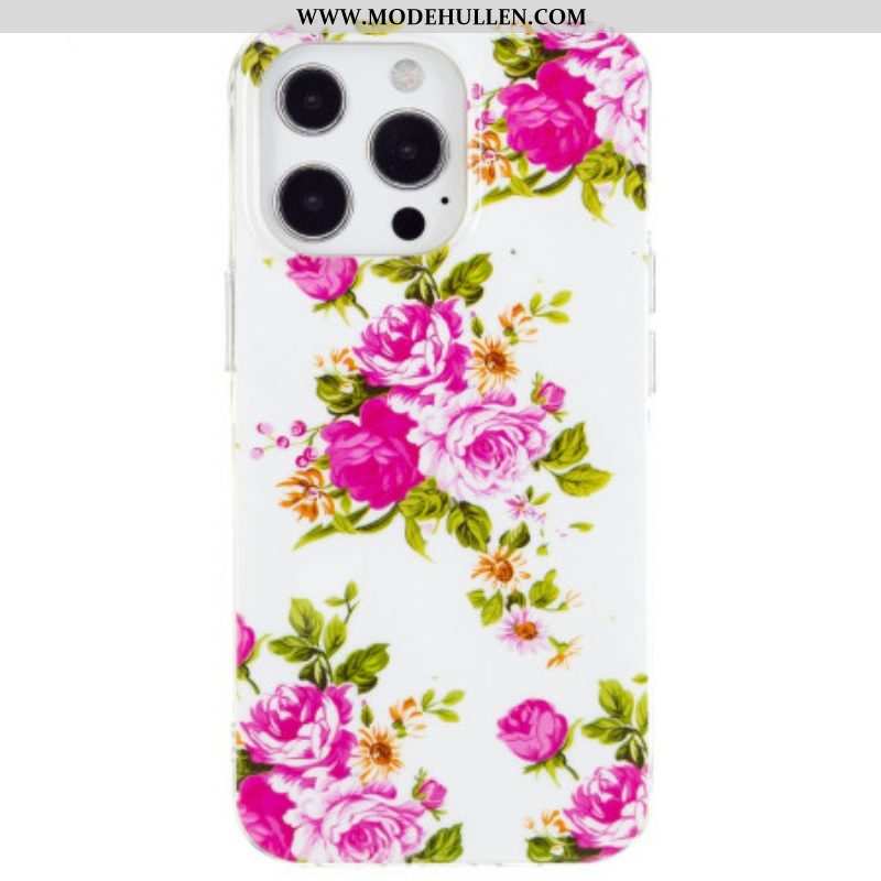 Handyhülle Für iPhone 15 Pro Max Fluoreszierende Blumen