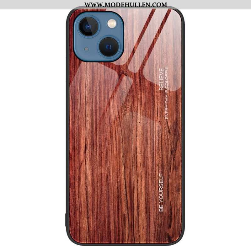 Hülle Für iPhone 15 Plus Holzdesign Aus Gehärtetem Glas