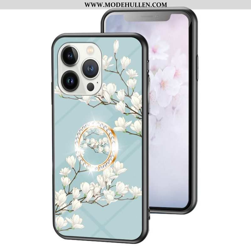 Hülle Für iPhone 15 Pro Florales Gehärtetes Glas Mit Stützring