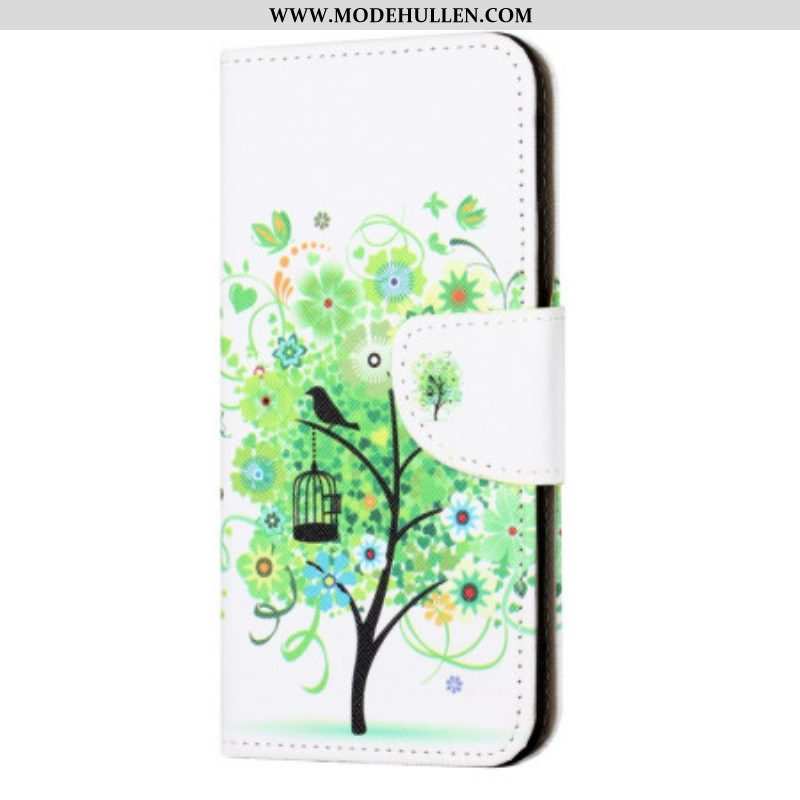 Lederhüllen Für iPhone 15 Baum Mit Grünem Laub