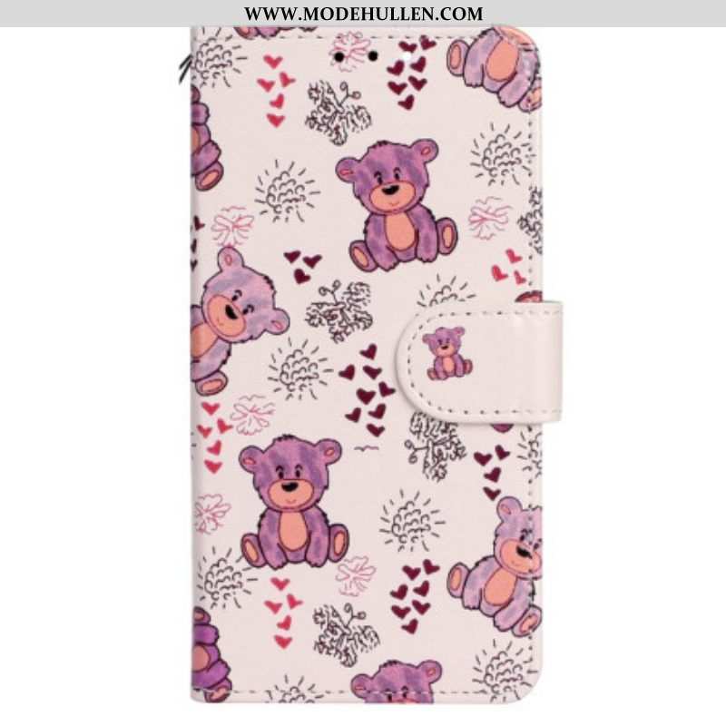 Lederhüllen Für iPhone 15 Mit Kordel Kleine Teddybären Mit Riemen