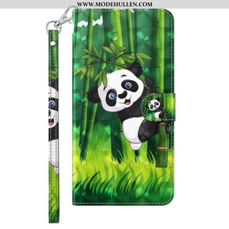 Lederhüllen Für iPhone 15 Plus Mit Kordel 3d-bambus-panda Mit Riemen