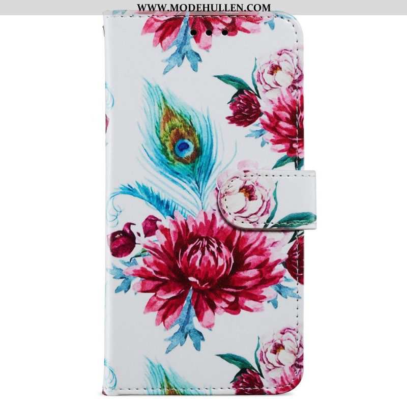 Lederhüllen Für iPhone 15 Plus Mit Kordel Blumen Mit Riemen