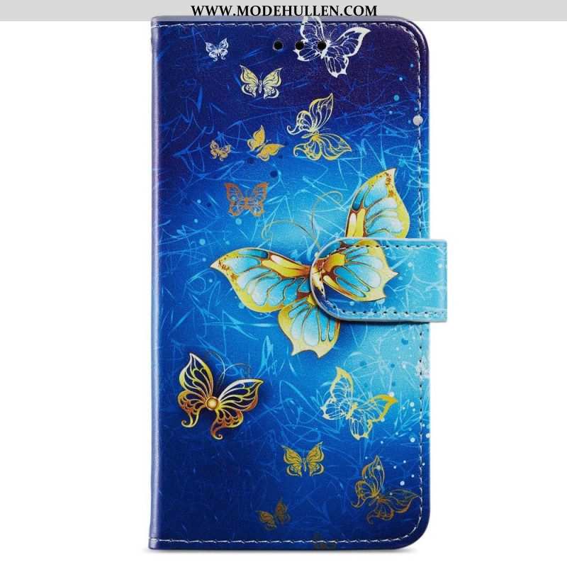 Lederhüllen Für iPhone 15 Plus Mit Kordel Schmetterlinge Im Flug Mit Riemen