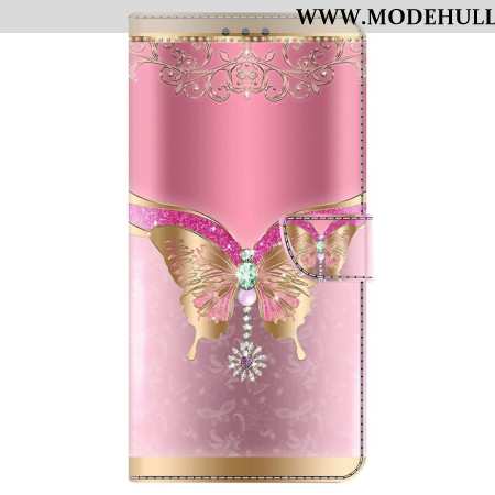 Lederhüllen Oppo A98 5g Handyhülle Rosa Und Goldener Schmetterling