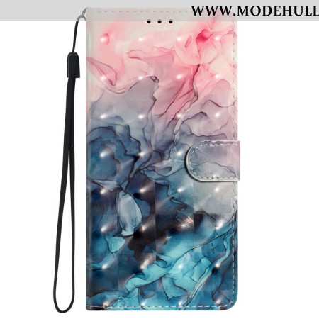 Lederhüllen iPhone 16 Plus Handyhülle Rosa Und Blauer Marmor Mit Riemen